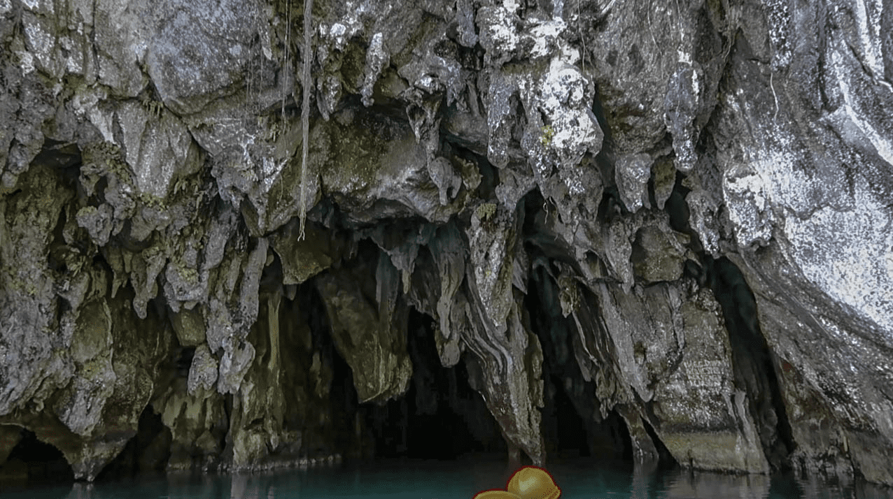 entrance of puerto princesa underground river in palawan philippines with rock formations